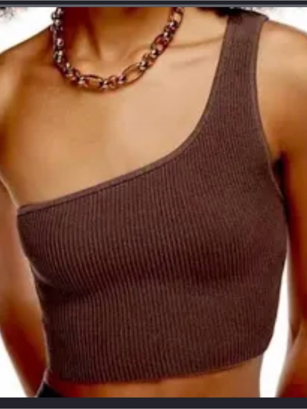Babaton/Aritzia One-Shoulder Ribbed Crop Tank Top - Brown